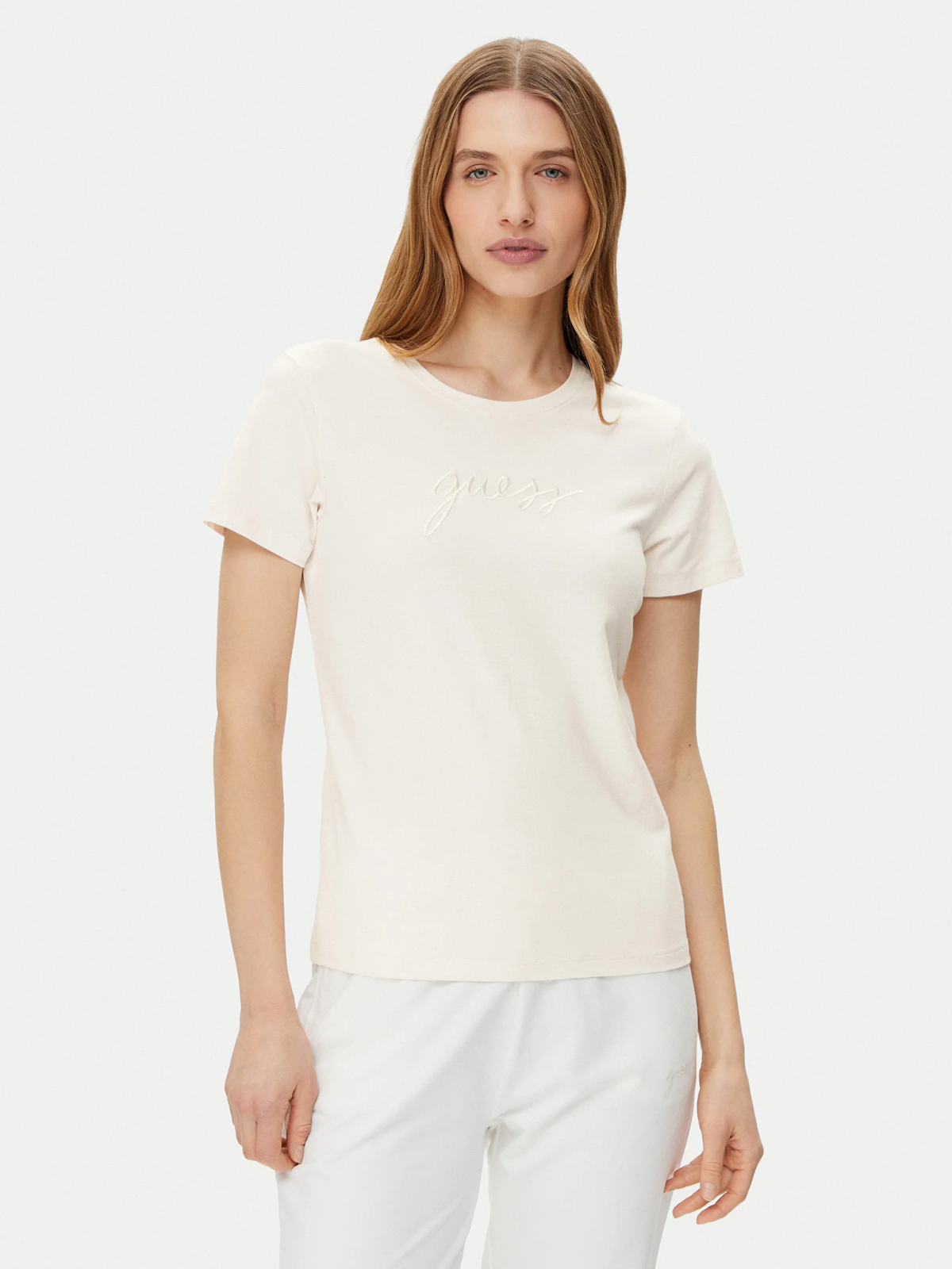 Тениска GUESS Guess Lucia Short Sleeve T-Shirt Бежово | O5GI02KBBU1-G6K5, 1