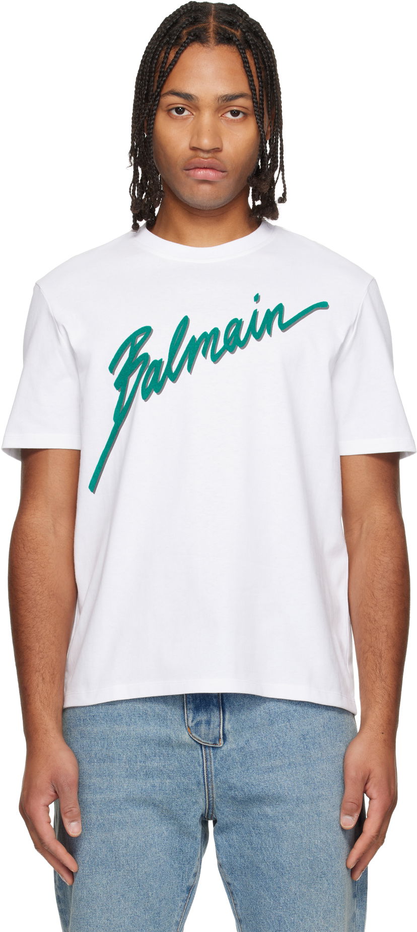 Тениска Balmain 'Balmain' Flocked T-shirt Бяло | FH1EG000BC86