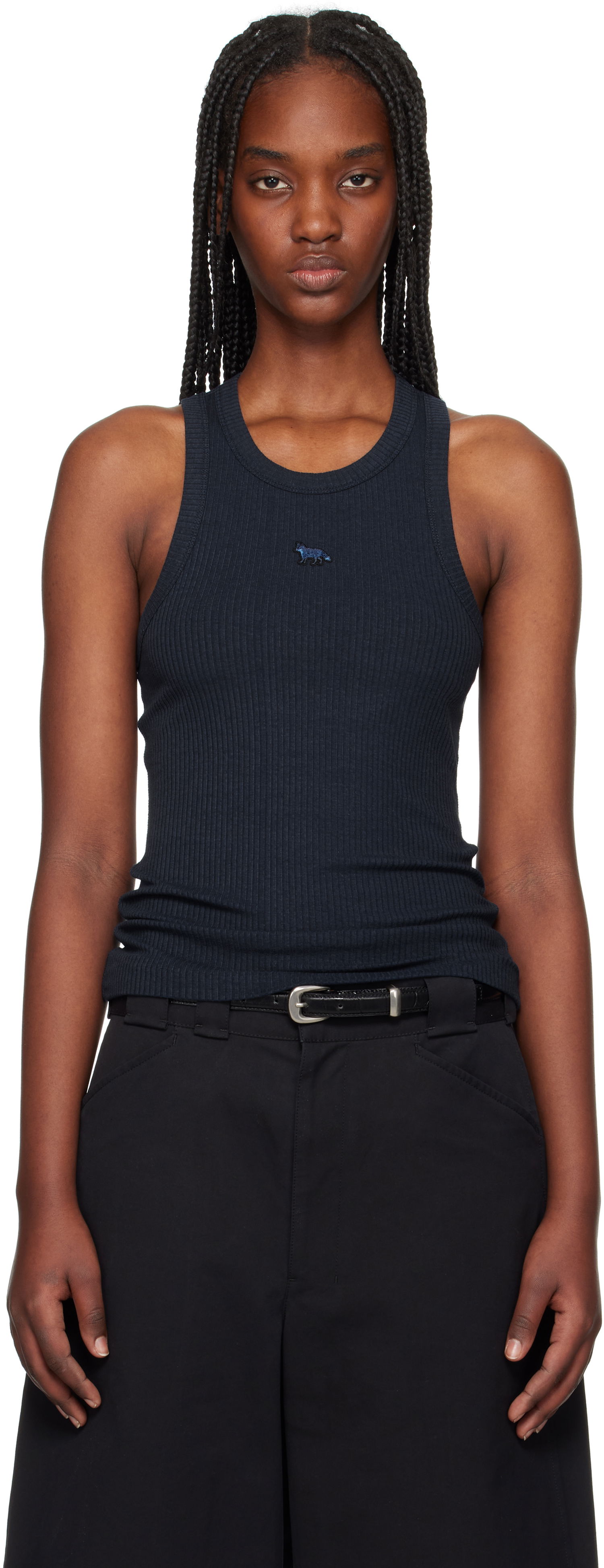 Потник MAISON KITSUNÉ Maison Kitsuné Baby Fox Patch Ribbed Tank Top Тъмно синьо | OW00604KJ0134, 0