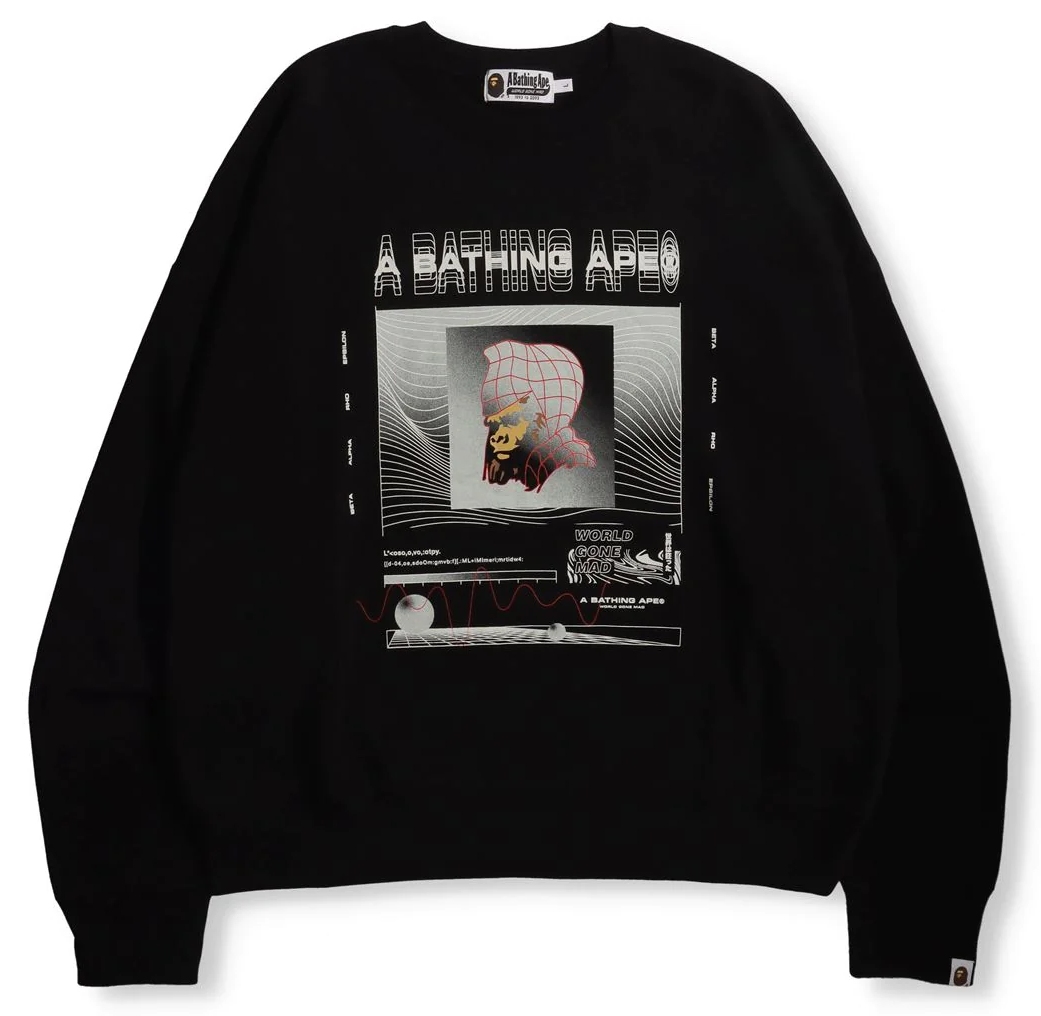 Пуловер BAPE Graphic #2 Loose Fit Crewneck Черно | 001SWH701001I, 0