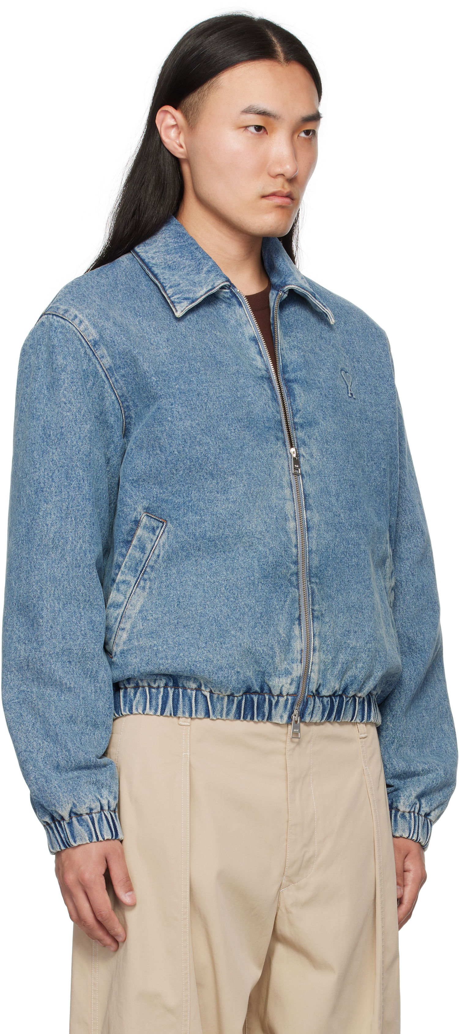 Яке бомбър AMI AMI Paris Ami de Coeur Denim Jacket Синьо | HJK043.DE0046, 1