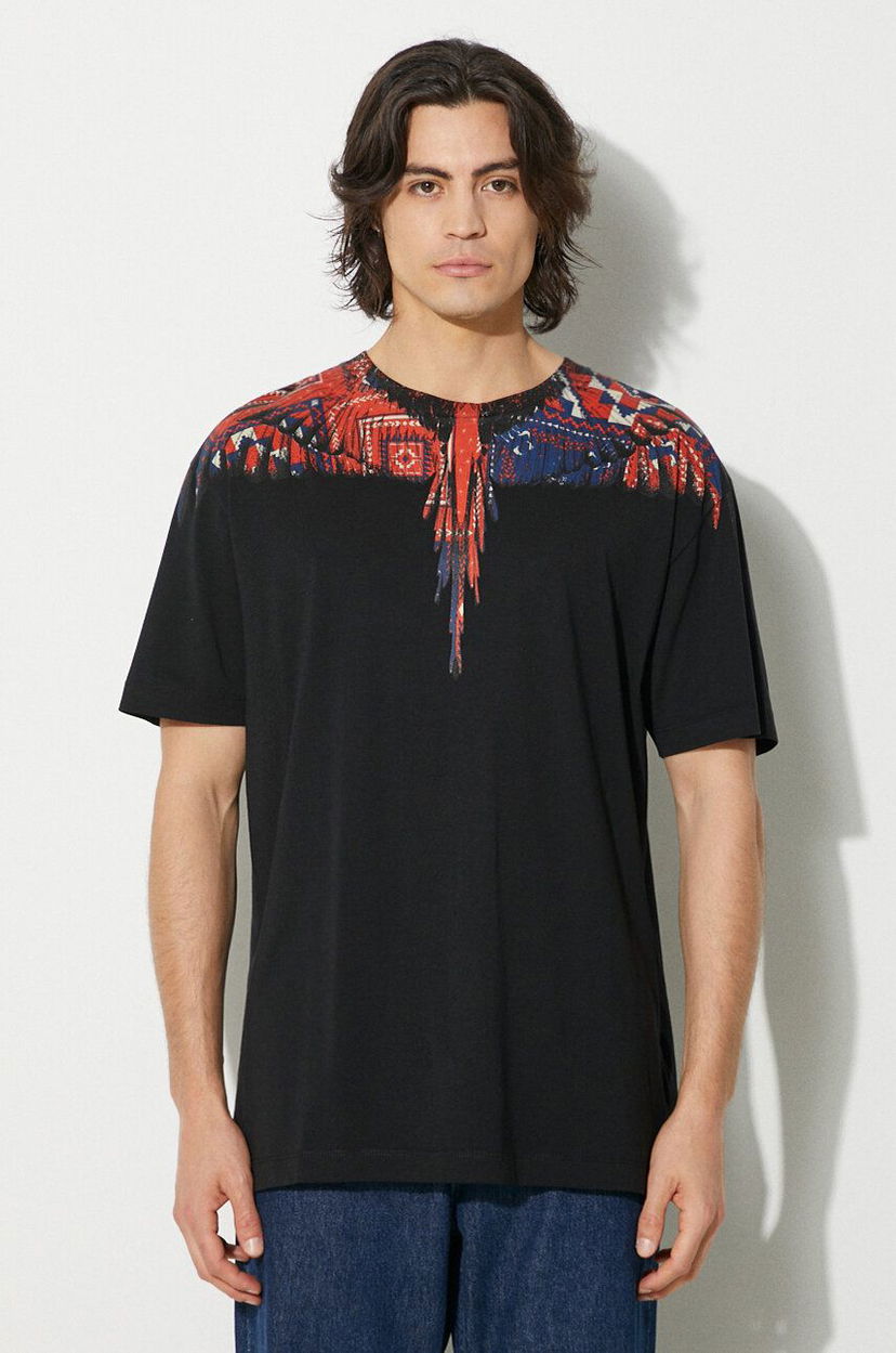 Тениска Marcelo Burlon Wings Basic Graphic Print T-Shirt Черно | CMAA056F24JER0031027