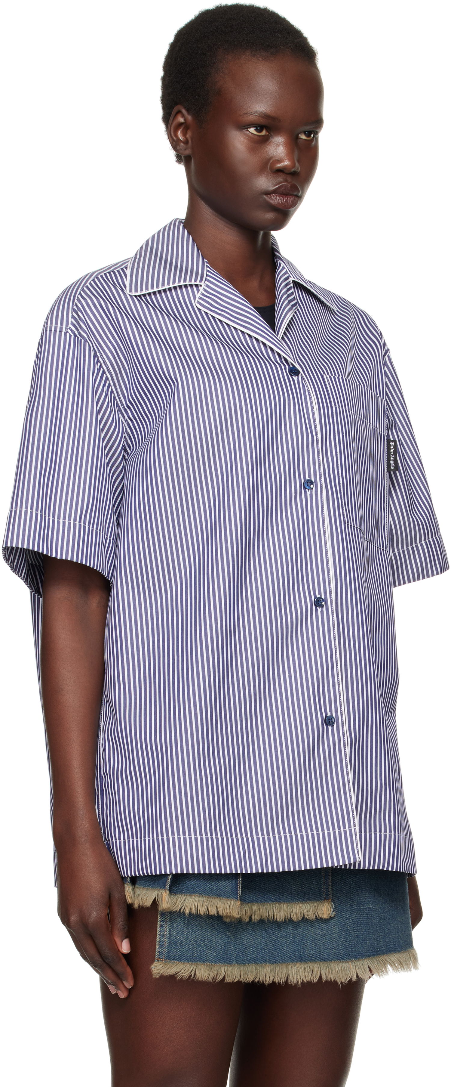 Риза Palm Angels Striped Shirt Синьо | PWGG005S25FAB0014603, 1