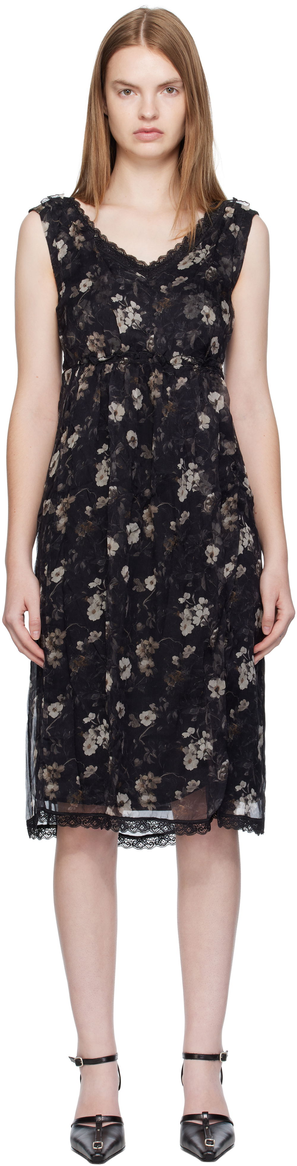 Pокля R13 R13 Sleeveless V-Neck Floral Midi Dress Черно | R13WR476-R589A, 0