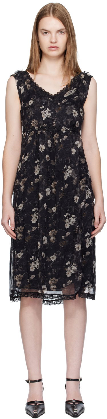 Pокля R13 R13 Sleeveless V-Neck Floral Midi Dress Черно | R13WR476-R589A, 0