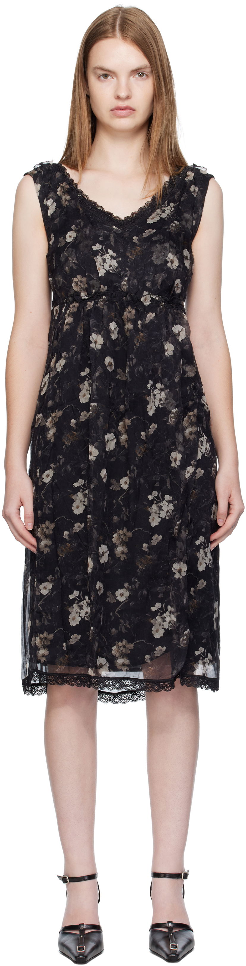 Pокля R13 R13 Sleeveless V-Neck Floral Midi Dress Черно | R13WR476-R589A