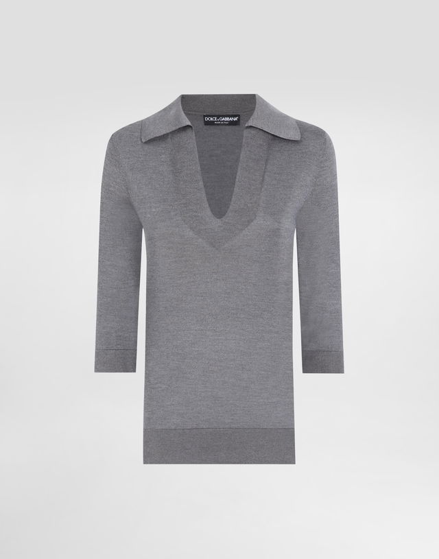 Silk V-Neck Polo Shirt