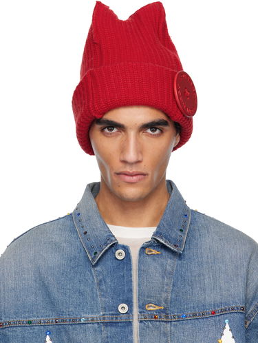Шапка Charles Jeffrey Loverboy LOVERBOY Rib Knit Peak Beanie with Button Detail Червено | 052130604, 0