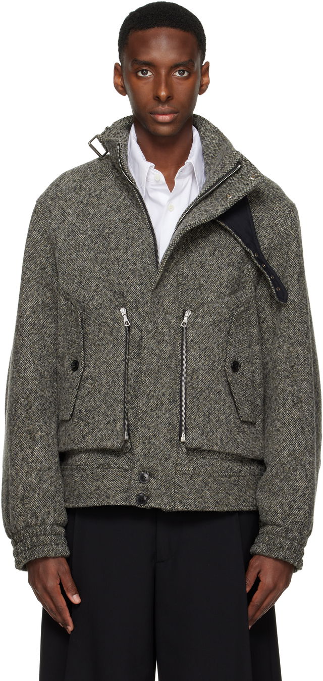 Dries Van Noten Tweed Bomber Jacket with Asymmetric Collar