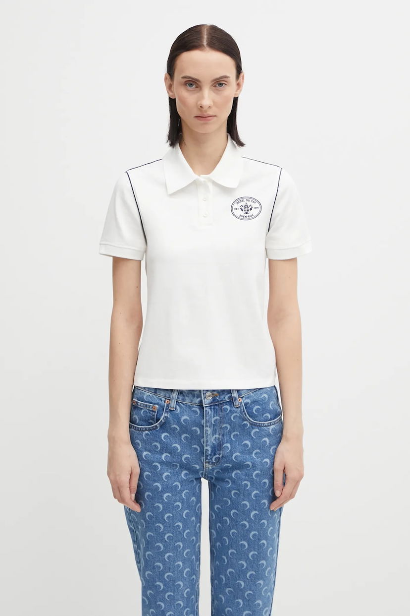 Поло тениска Sporty & Rich Sporty & Rich Eden Crest Embroidered Pique Polo Shirt Бяло | TO05760666WH50