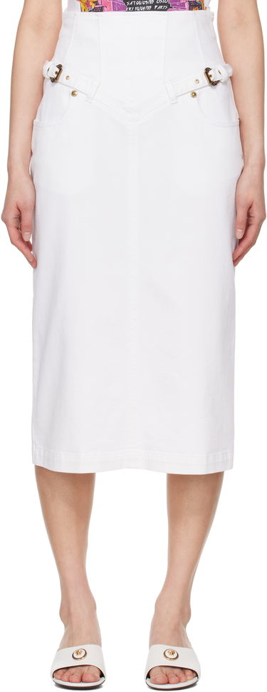 Пола Versace Versace Jeans Couture Baroque Buckle Denim Midi Skirt Бяло | E78HAE85E_EEW015TC2, 0