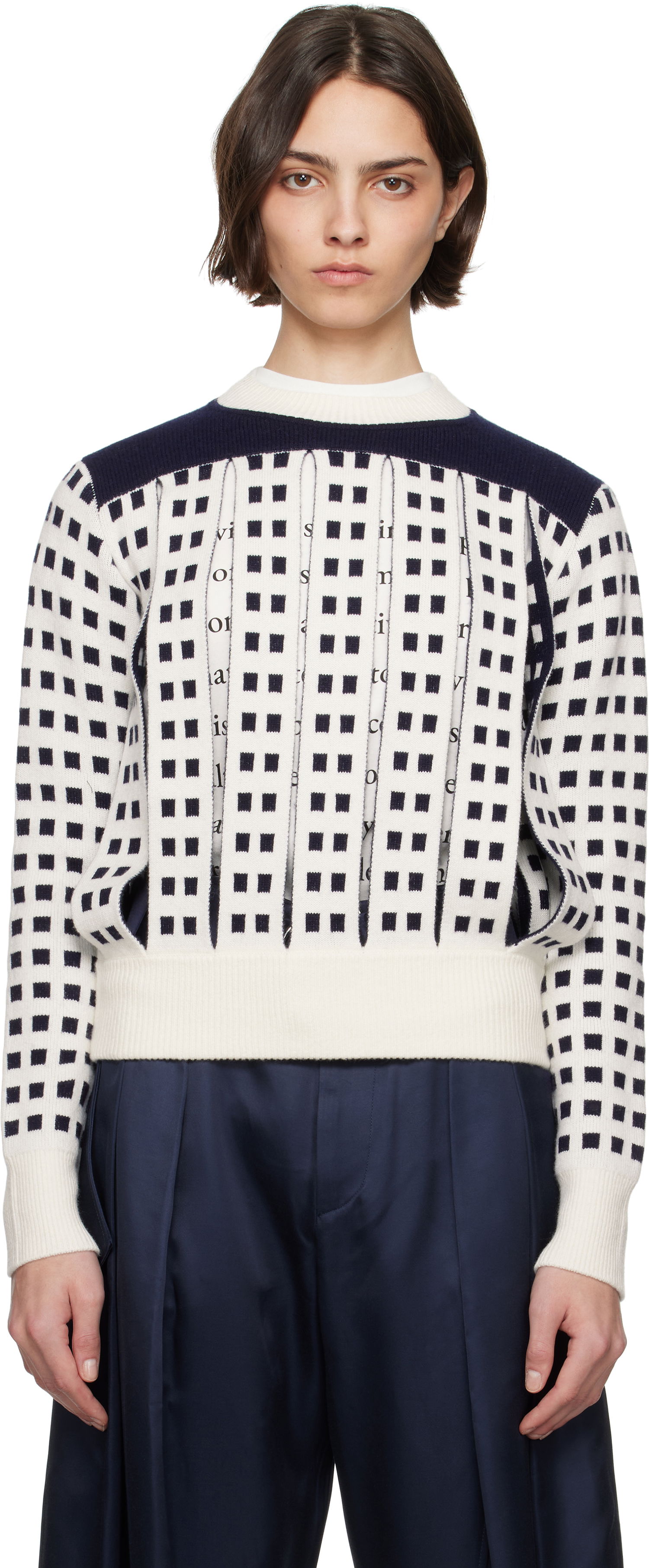 Пуловер JW Anderson JW Anderson Jacquard Panel Slit Sweater Бяло | KW1410-YN0438, 0