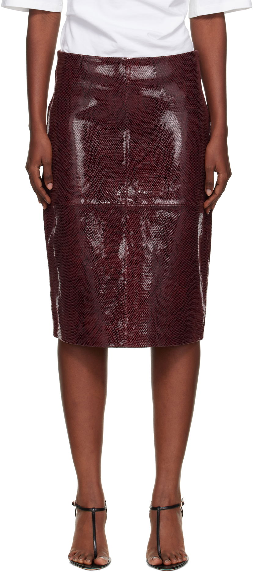 Пола Róhe Róhe Snake Leather Midi Skirt Бургунди | 416-32-166