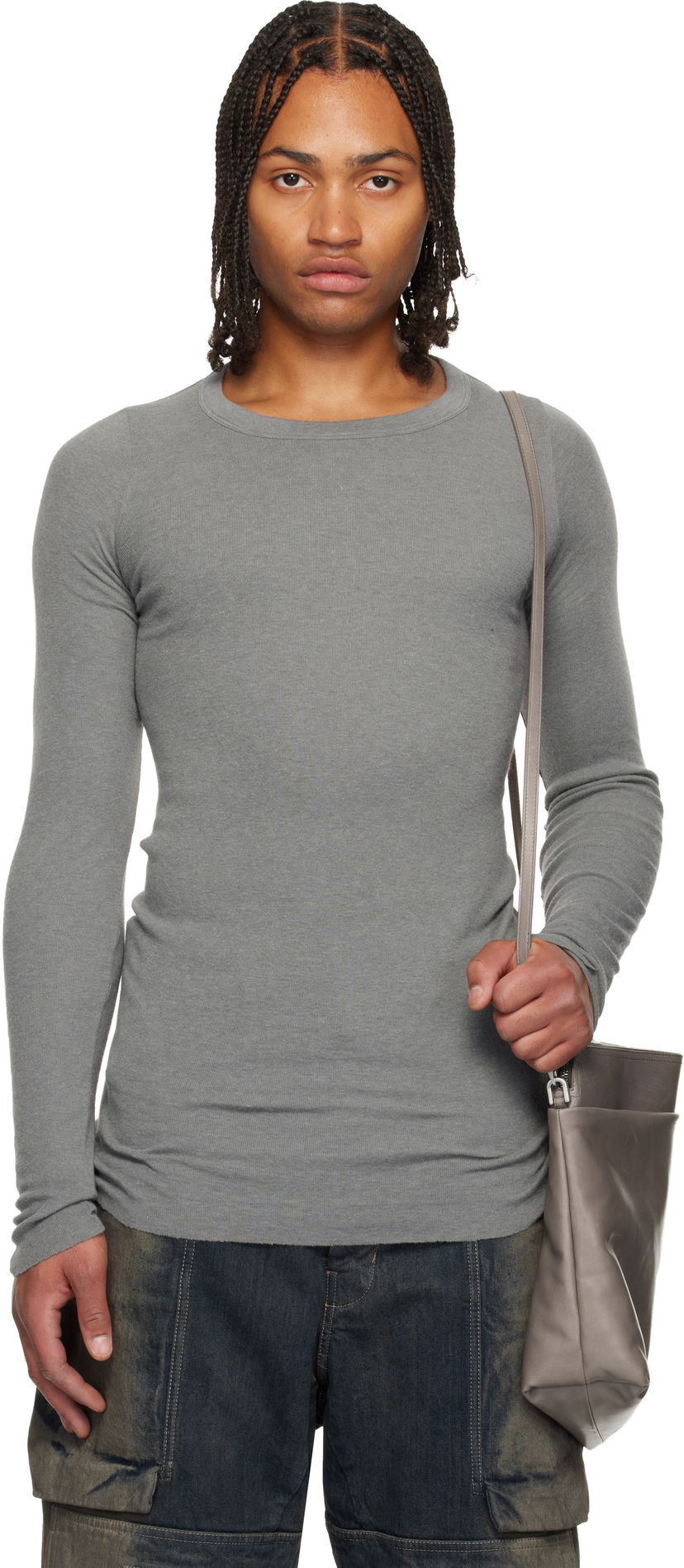 Тениска Rick Owens Rick Owens Concordians Ribbed Long-Sleeve T-Shirt Сиво | RU02E1250 RJR