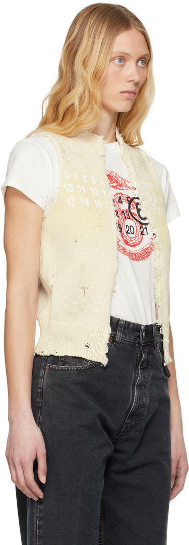 Пуловер Maison Margiela MM6 Maison Margiela Open Cut Printed Vest Бежово | S62FB0075 M13123, 1