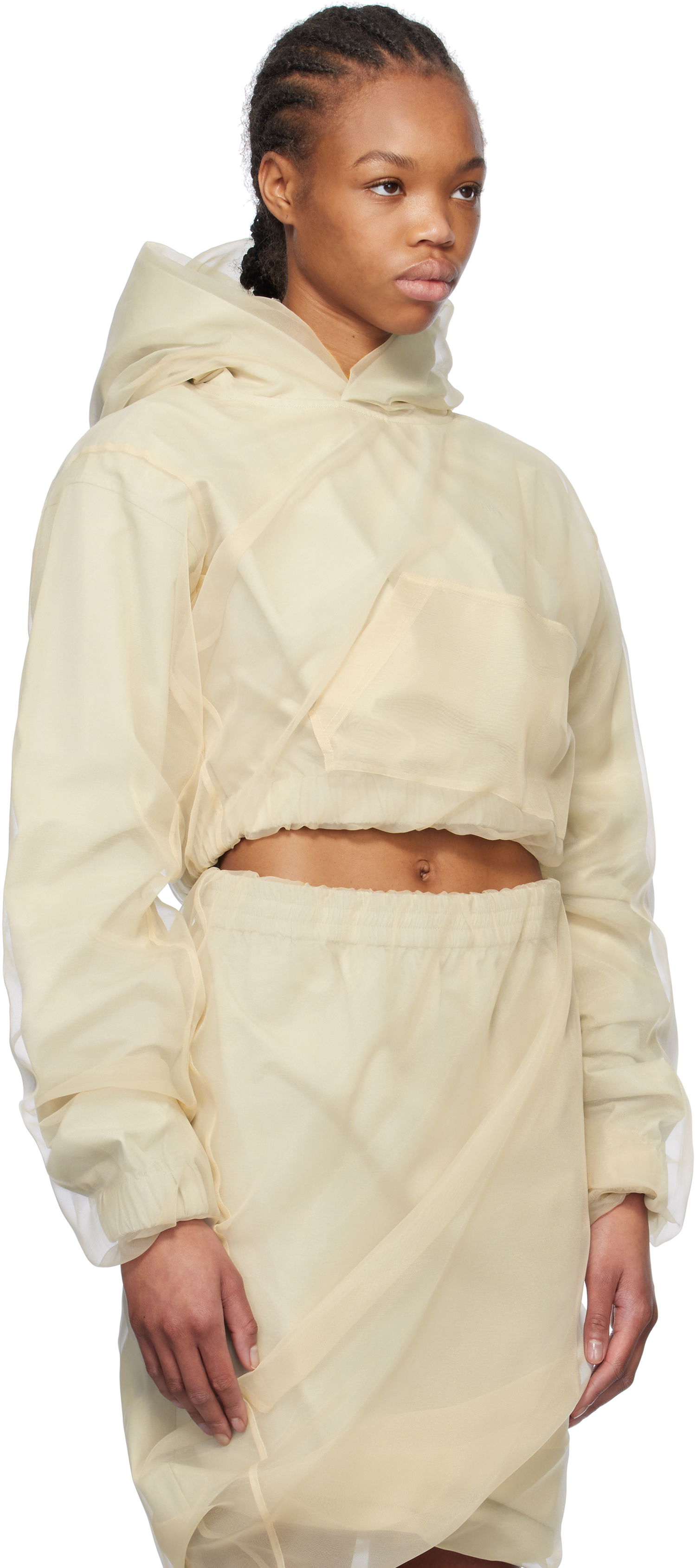 Пола We11done We11done Layered Cropped Hoodie Бежово | WD-BL0-25-117-W-BG, 1