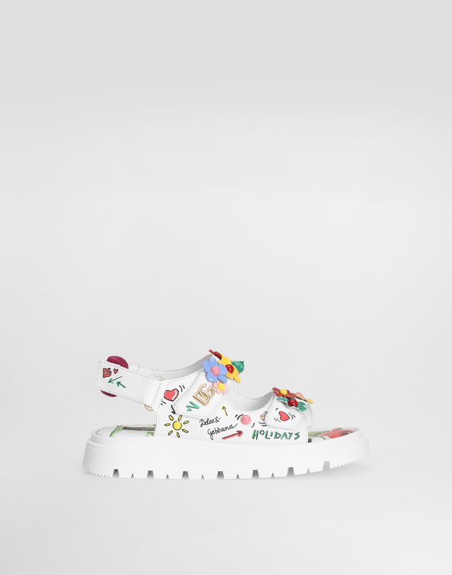 Dolce & Gabbana Calfskin Sandals with Flower Appliqués