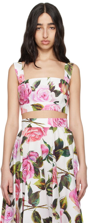 Пола Dolce & Gabbana Dolce&Gabbana Rose-Print Crop Top Бяло | F7U70T HS5S4, 0