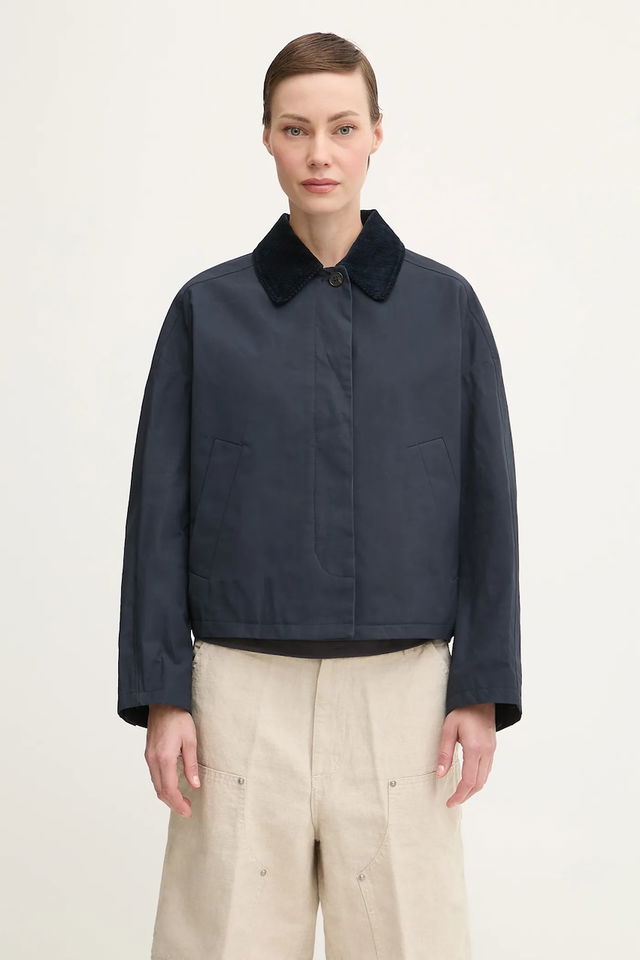 Becca Oversize Cropped Transitional Jacket with Corduroy Collar