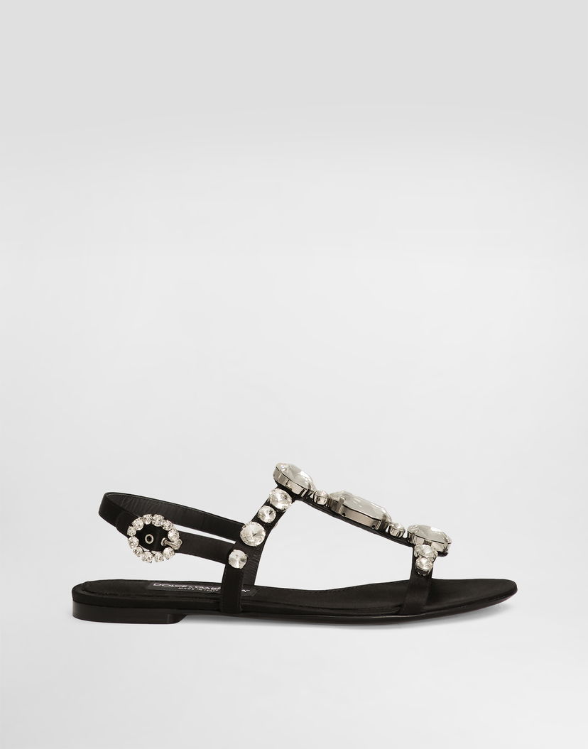 Кецове и обувки Dolce & Gabbana Satin Sandals With Gemstone Embellishment Черно | CQ0601A9T438S488