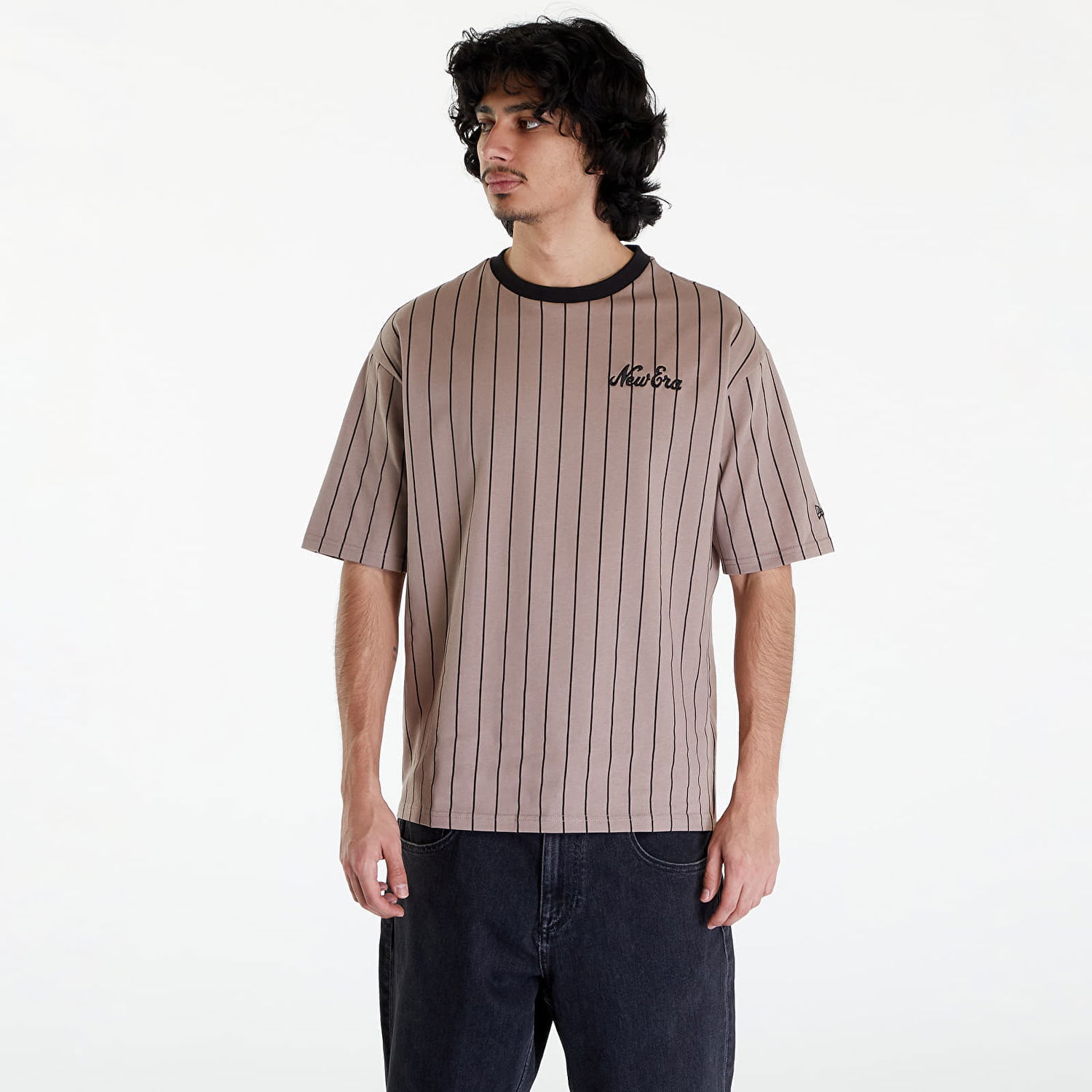 Тениска New Era Pinstripe Oversized T-Shirt UNISEX Кафяво | 60435413, 0