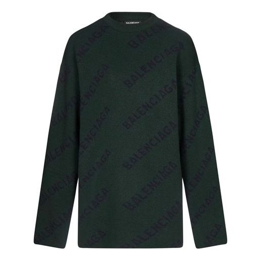 Пуловер Balenciaga Crewneck Logo Wool Knit Sweater Зелено | 657400T15673050