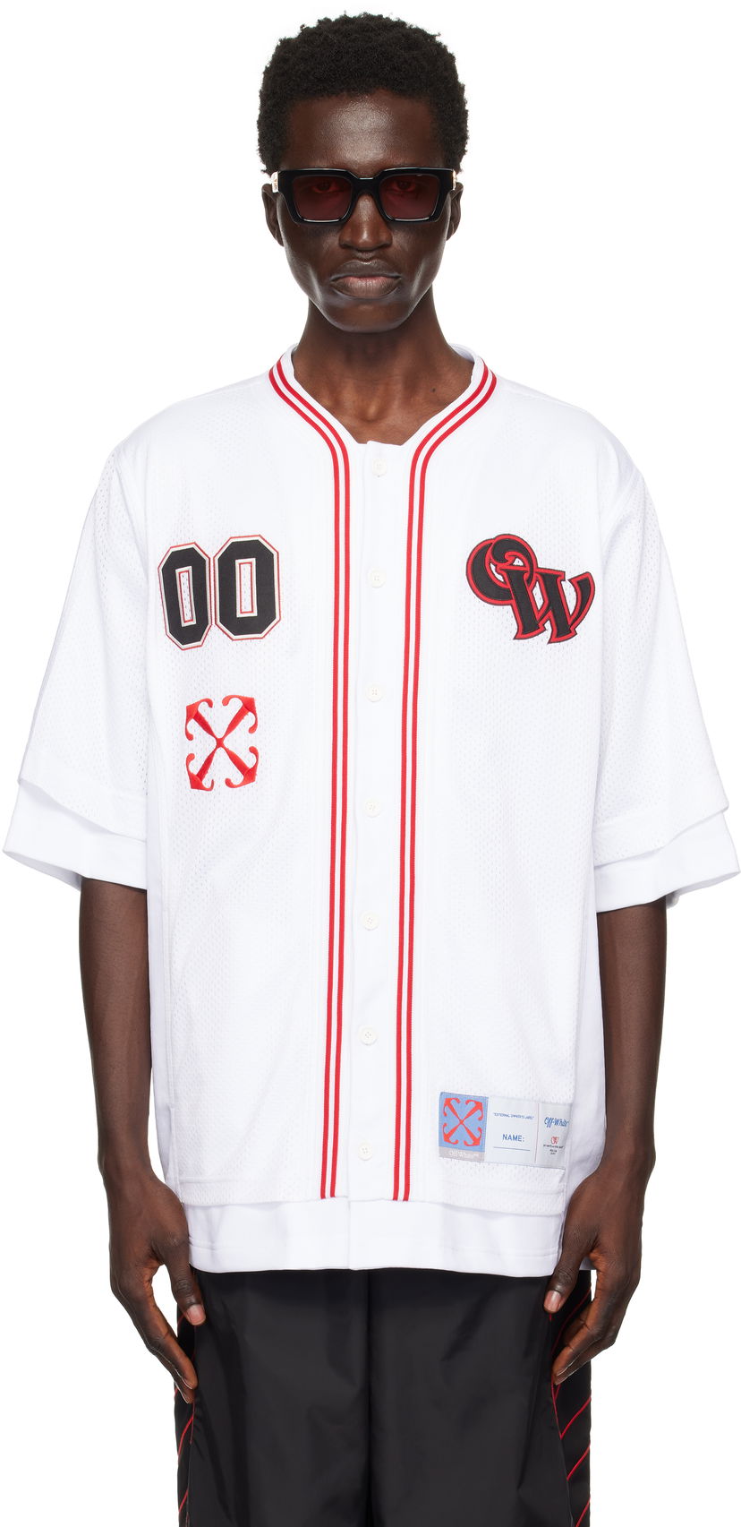 Фланелка Off-White Gothic Logo Hybr Baseball Shirt Бяло | OMGG006F24FAB0030125