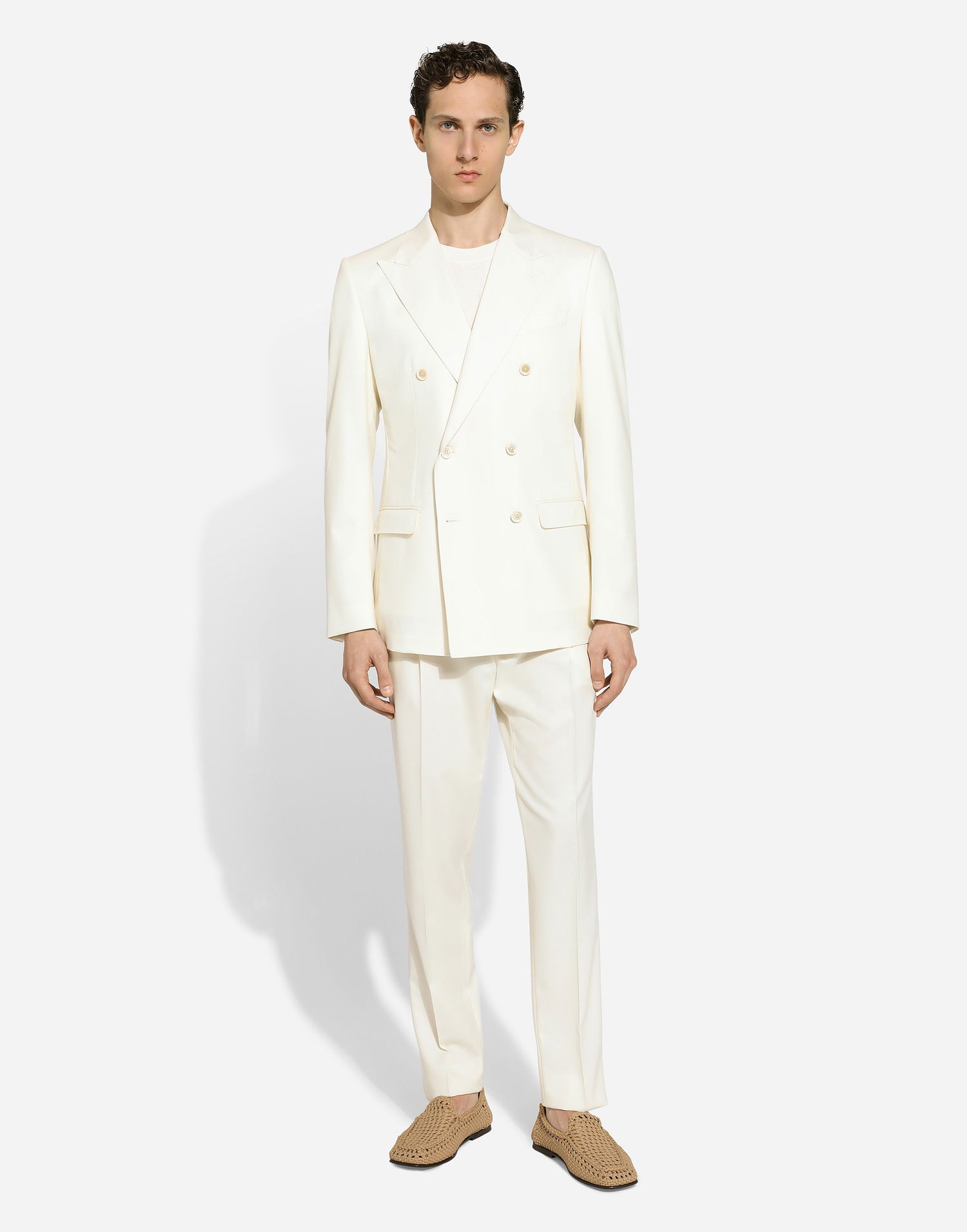 Яке Dolce & Gabbana Dolce & Gabbana Double-breasted Taormina-fit Flannel Jacket Бяло | G2NW1TGI251W3796, 1