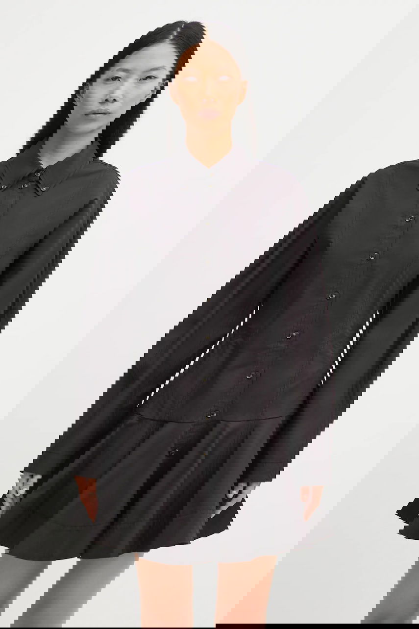 Pокля GANNI Stretch Cotton Buttoned Mini Shirt Dress Черно | W1001, 0