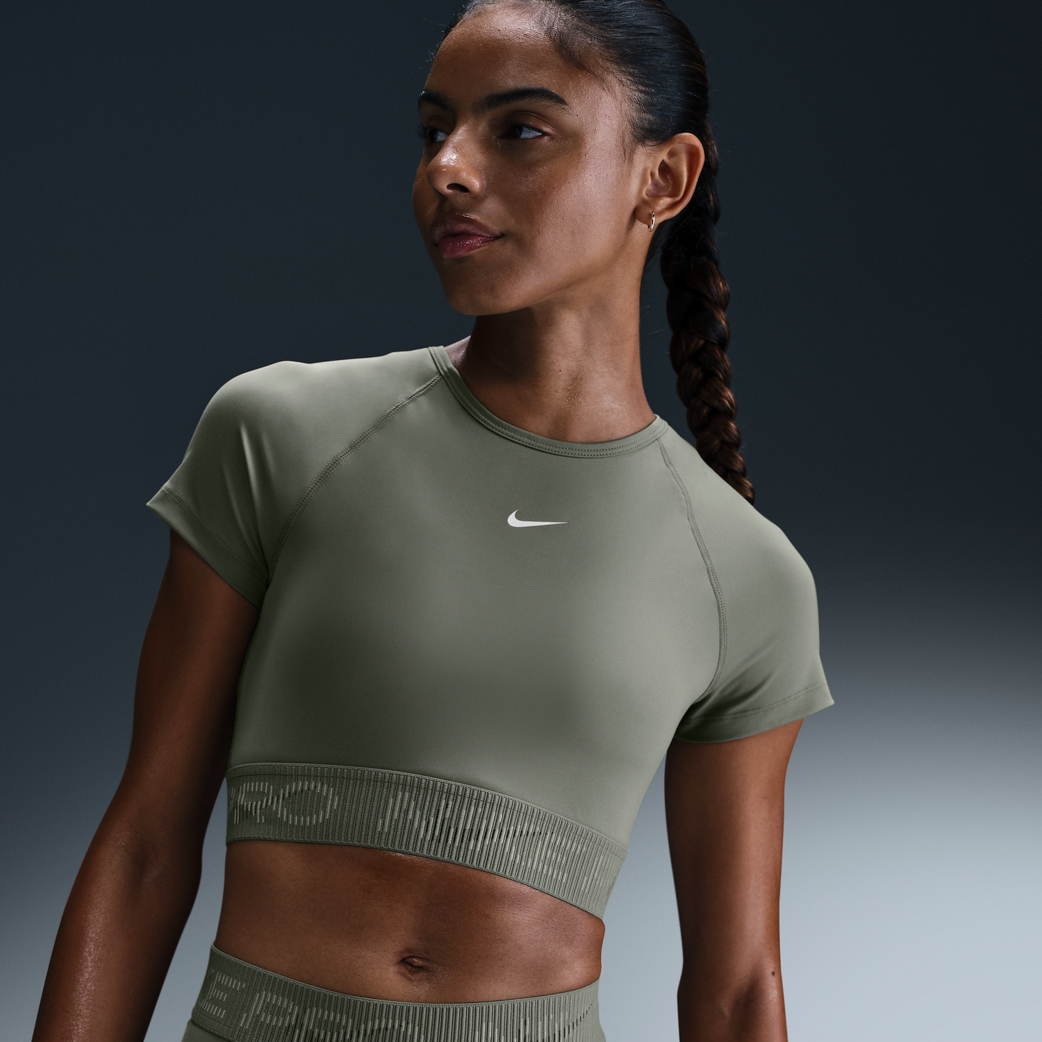Съкратен топ Nike Nike Pro Dri-FIT Short Sleeve Crop Top Зелено | HM6369-320, 1