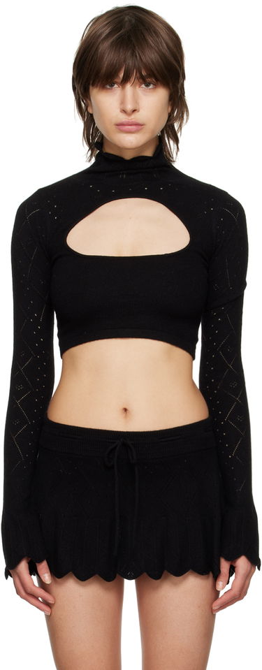Пуловер GUIZIO Guizio Scalloped Turtleneck Top Черно | DGF22K305_BLK, 0