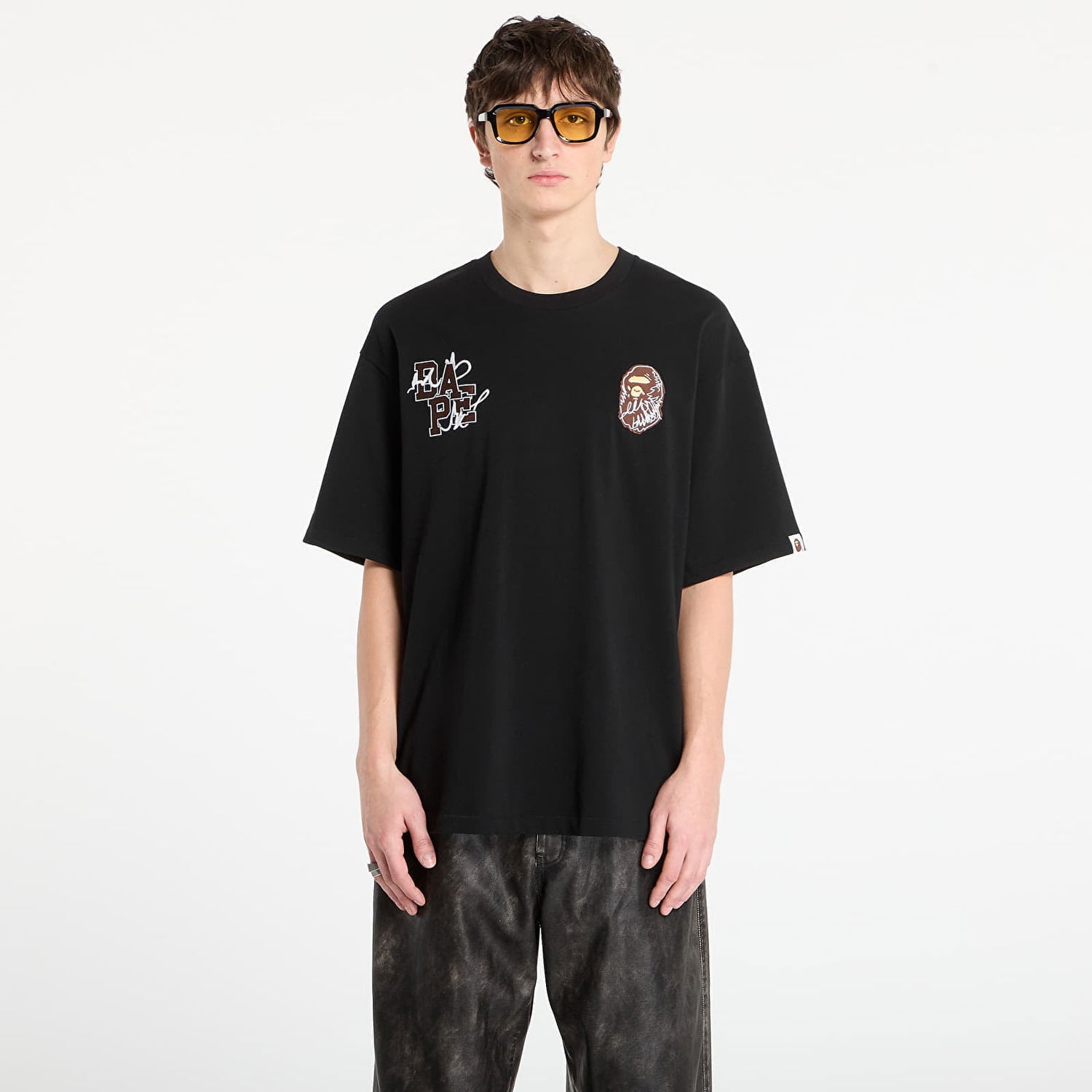 Тениска BAPE BAPE® x FOOTSHOP - Scribble Logo Tee UNISEX Black Черно | 001TEL721323MBLK, 0