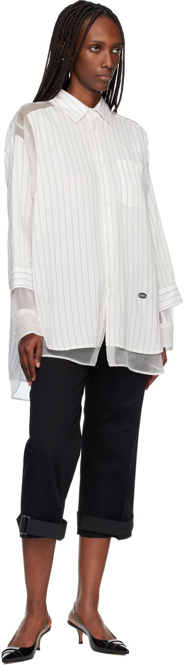 Риза Jean Paul Gaultier Pinstriped Long-Sleeve Button-Up Shirt with Sheer Panels Бяло | 25/04-U-ST038-W038-0150, 3