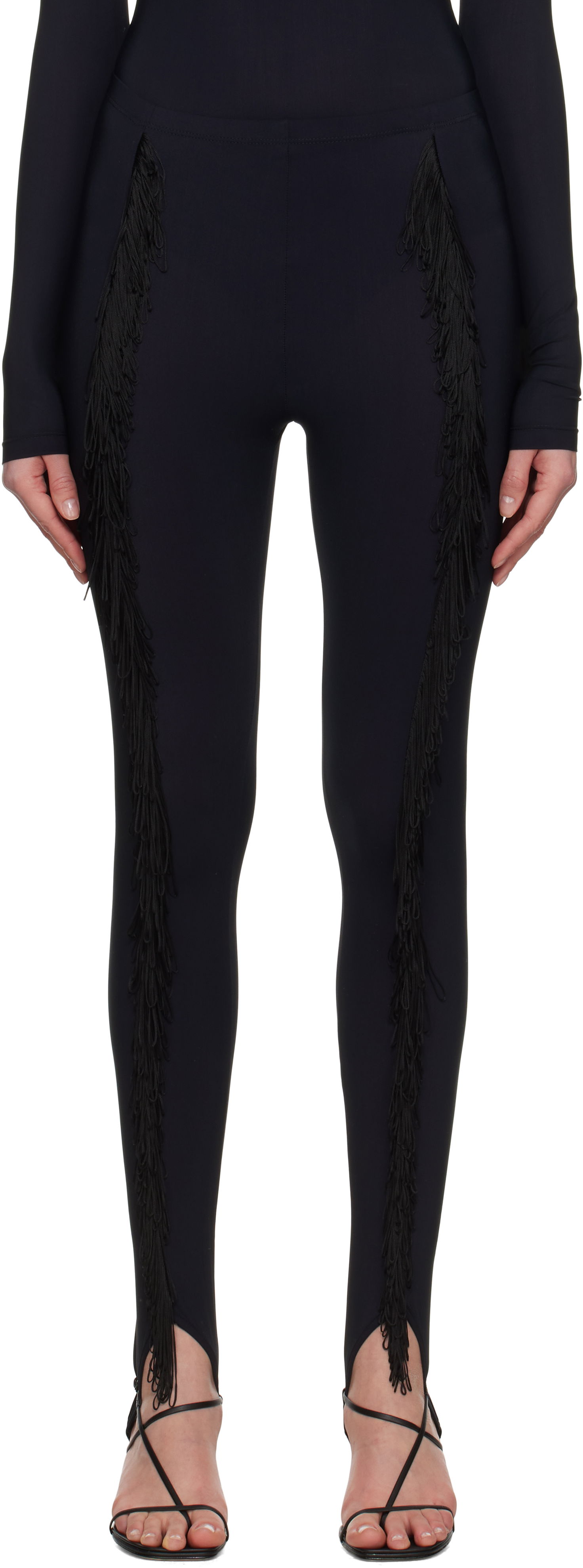 Клинове Maison Margiela MM6 Maison Margiela Fringe Stirrup Leggings Черно | S52KA0525 S20518, 0