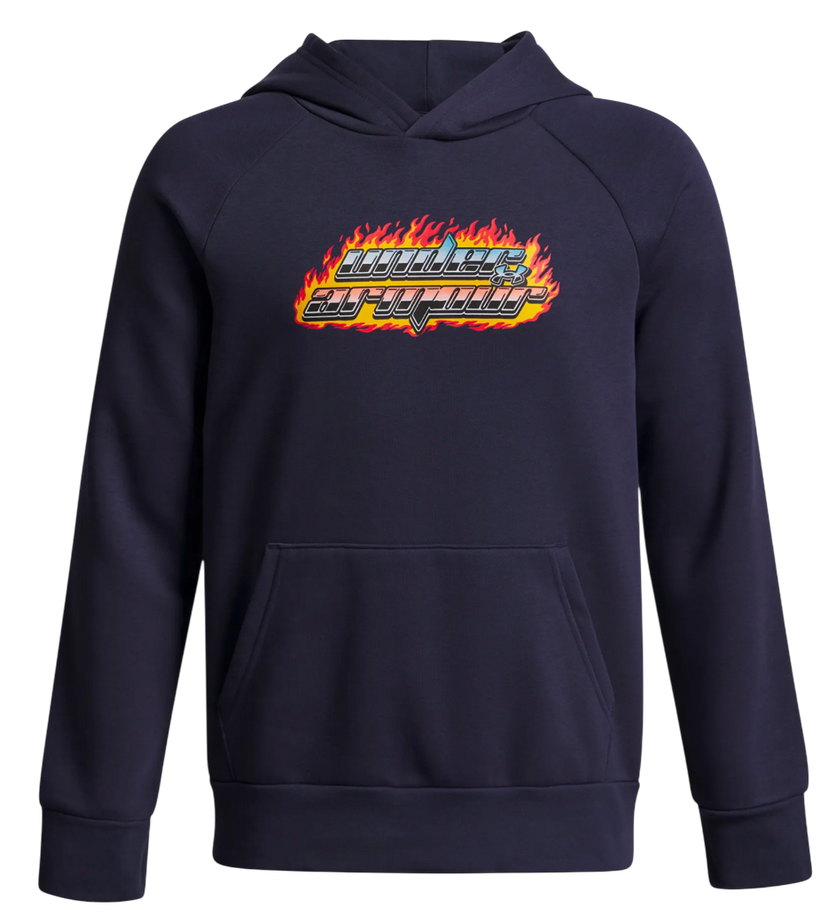 Суитчър Under Armour Rival Fleece Flamin Wordmark Hoodie Тъмно синьо | 6003781-403