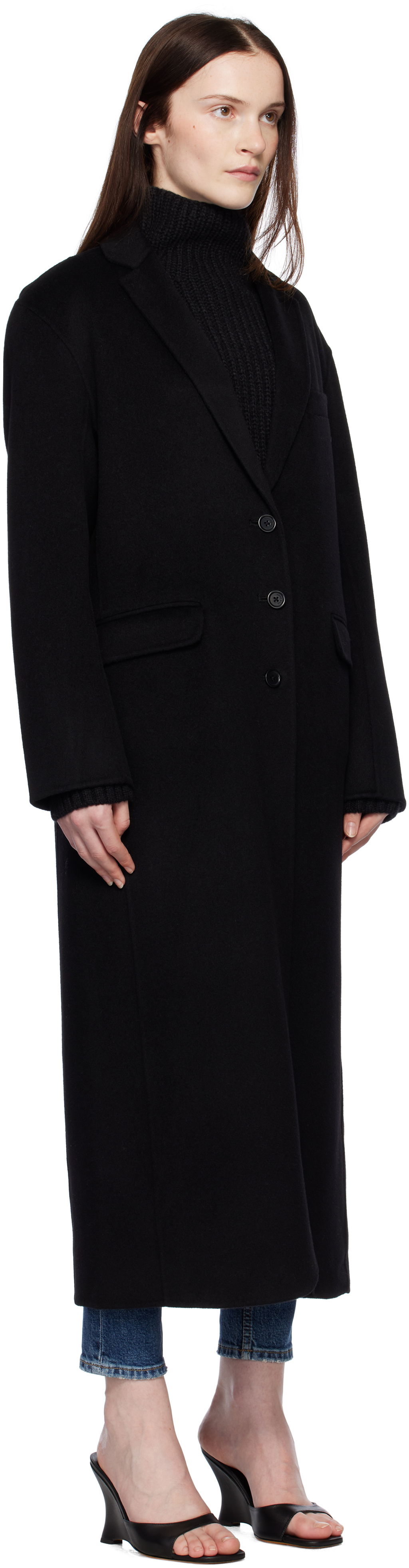 Палта Anine Bing Long Wool-Blend Overcoat Черно | A-01-4163-000, 1