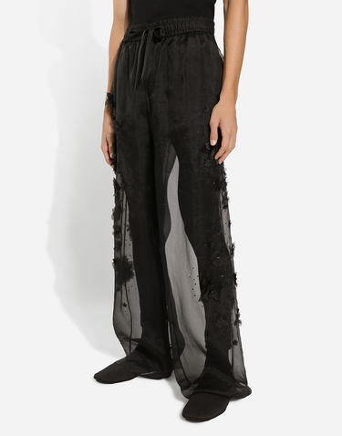 Панталони Dolce & Gabbana Dolce & Gabbana Floral Appliqué Organza Wide-Leg Pants Черно | GP05XZFU1IDN0000, 3
