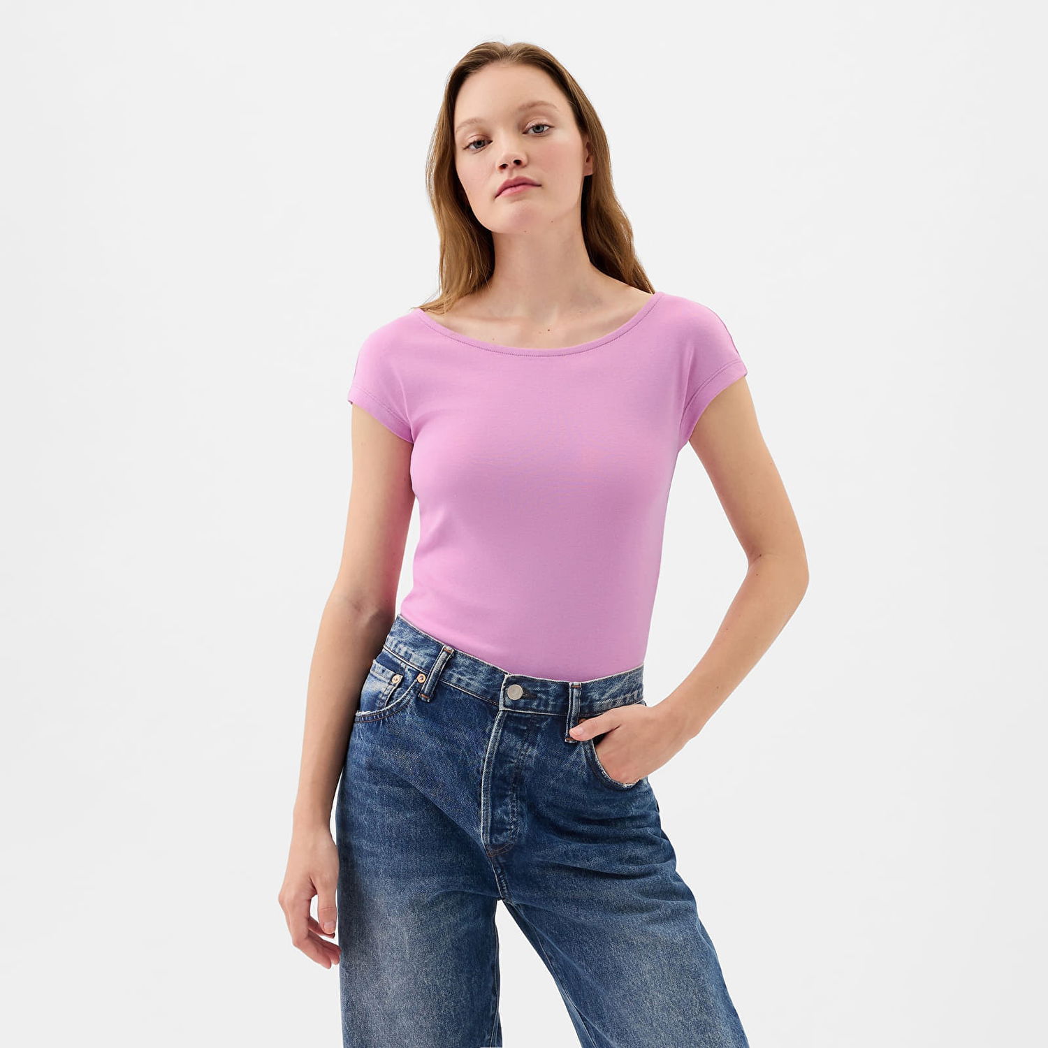 Тениска GAP Top Shortsleeve Bateau Neck Modal Top Sugar Pink Розово | 540672-06, 0