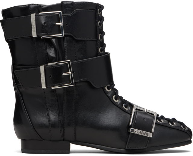 Buckled Eyelets Lace-Up Boots