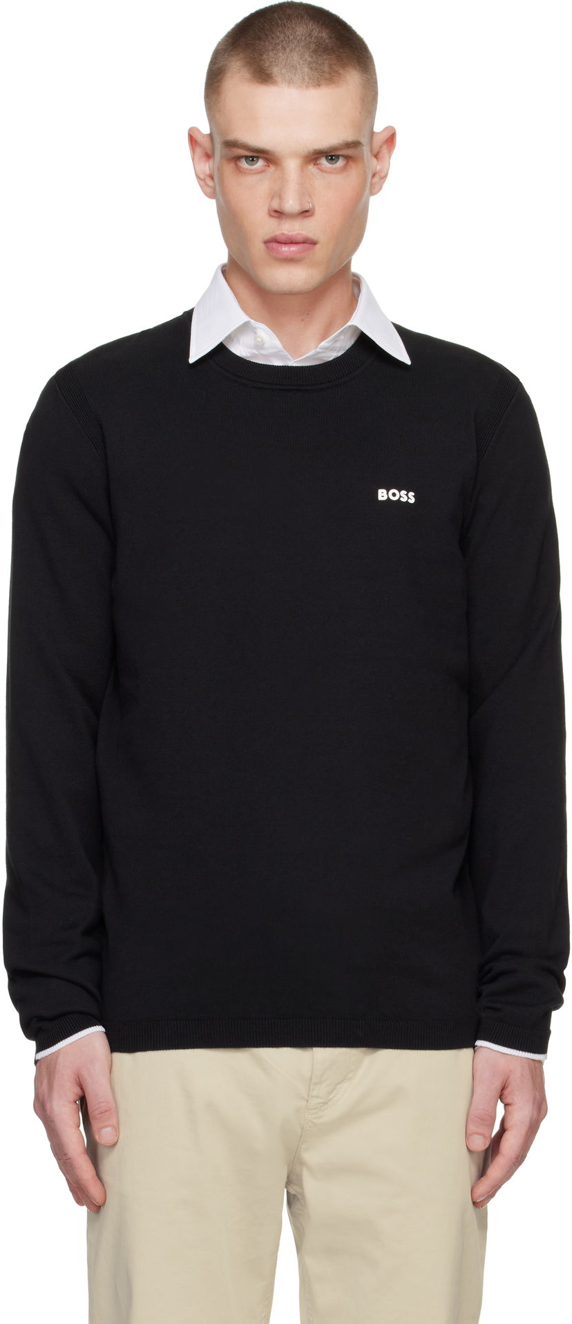 Пуловер BOSS Logo Knit Sweater Черно | 50498539