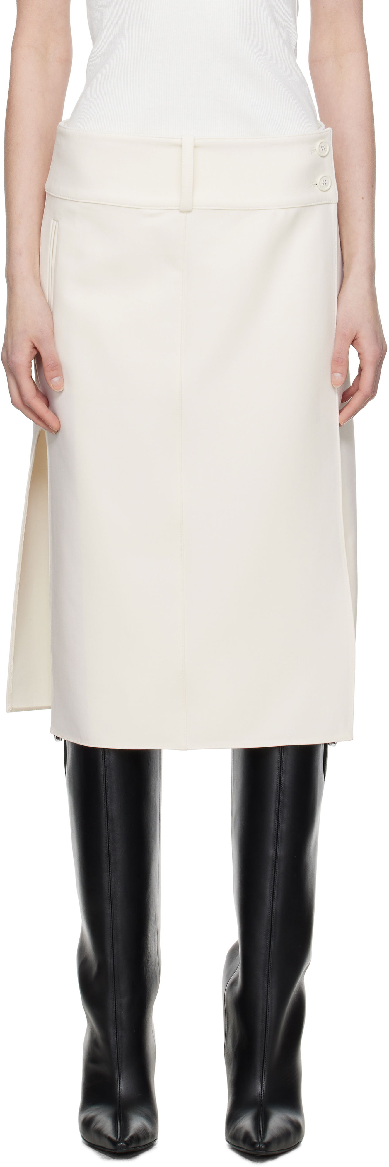 Пола Courrèges Courrèges Belted Slit Midi Skirt Бяло | 125CJU221PL0170, 0