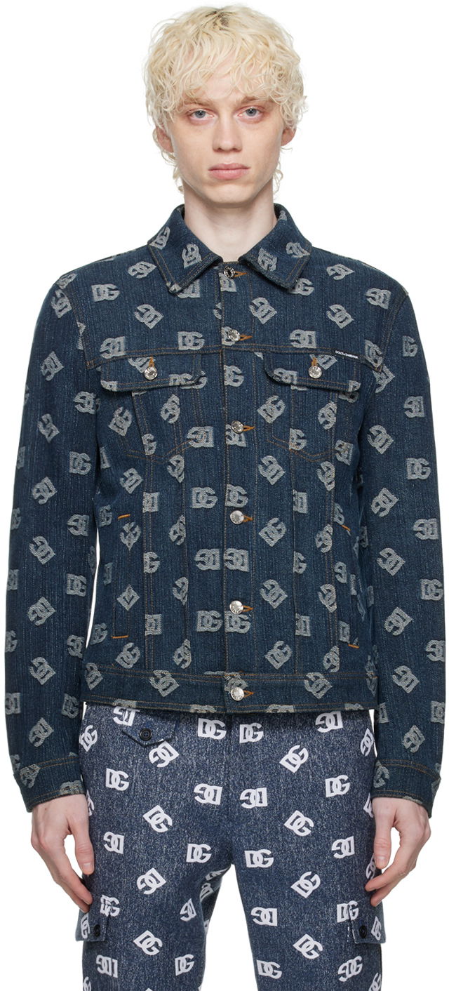 Яке Dolce & Gabbana Blue Jacquard Denim Jacket Синьо | G9VZ8TFJFAR