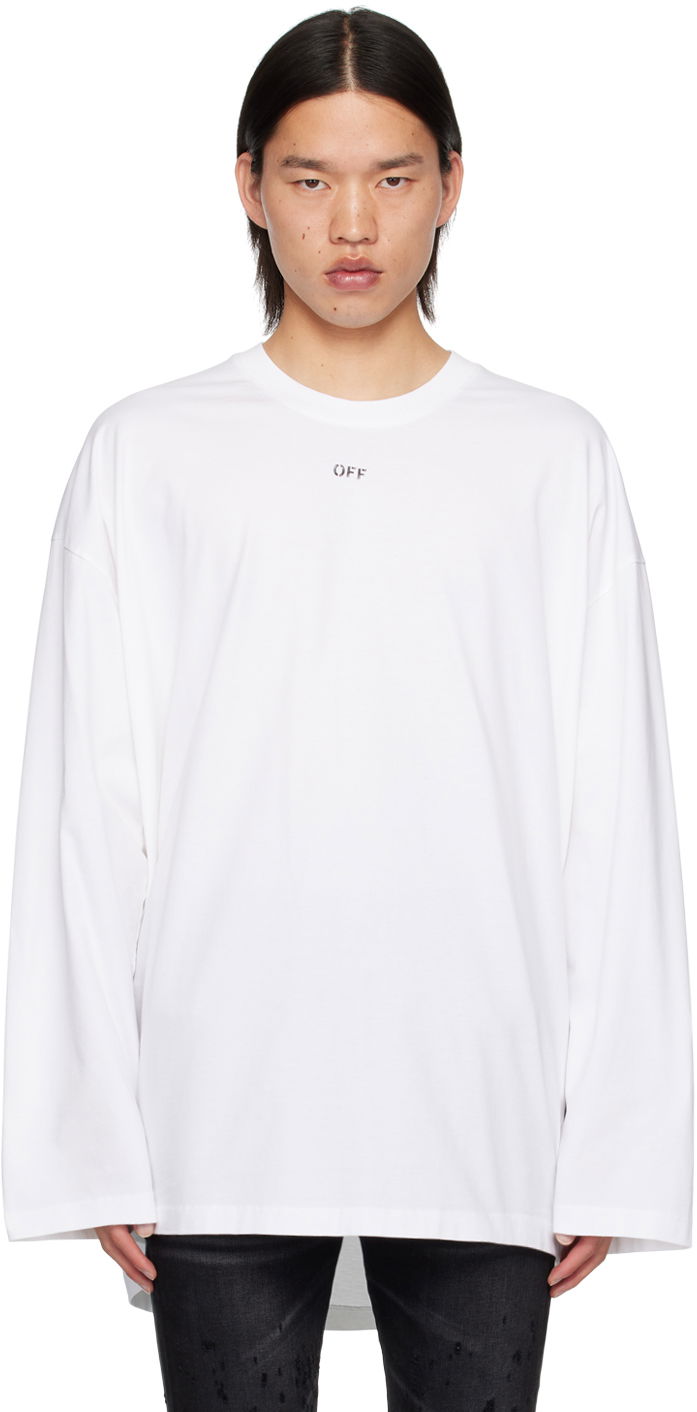 Тениска Off-White White Off Stamp Long Sleeve T-Shirt Бяло | OMAB091C99JER0010110