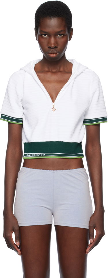 Суитчър Casablanca Casablanca Textured Velour Tennis Cropped Hoodie Бяло | WS25-JTP-354-01, 0