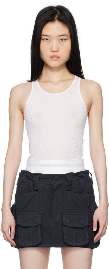 Потник Alexander Wang White Crystal Hotfix Racer Tank Top Бяло | WL001T, 0