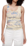 Ribbed Tropical Print GAP Logo Tank Top
