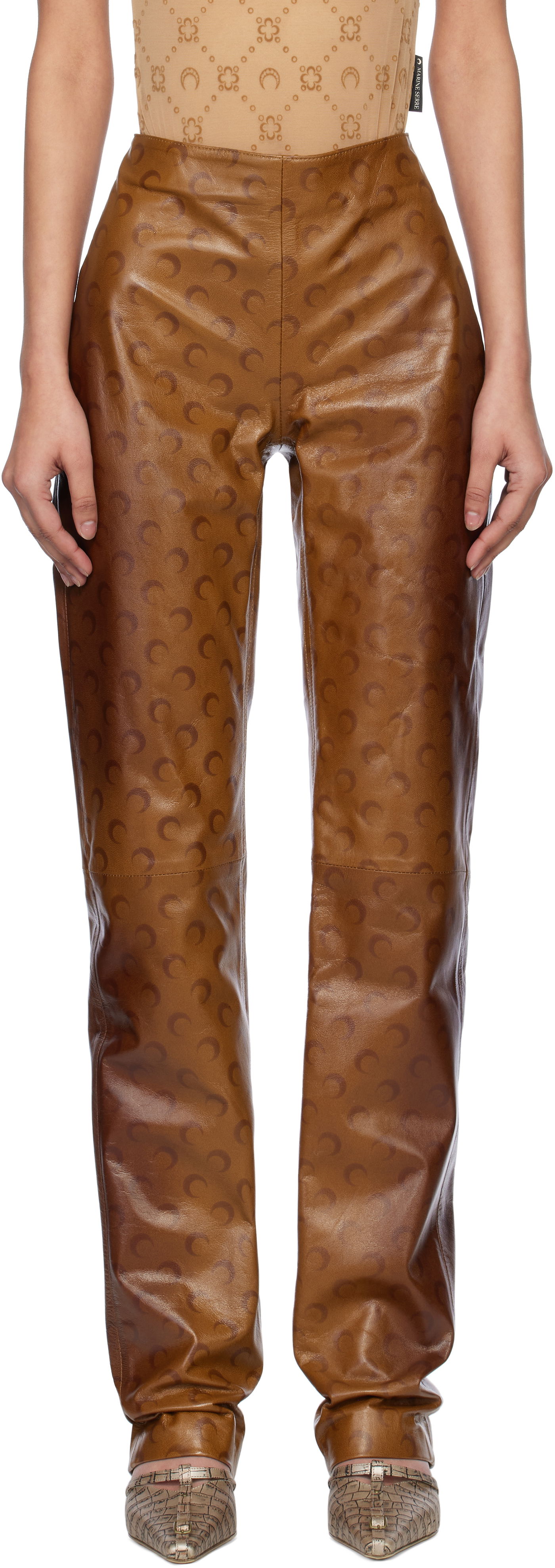 Панталони Marine Serre Marine Serre Moon Airbrushed Leather Pants Кафяво | WPA153A CLEA0050, 0