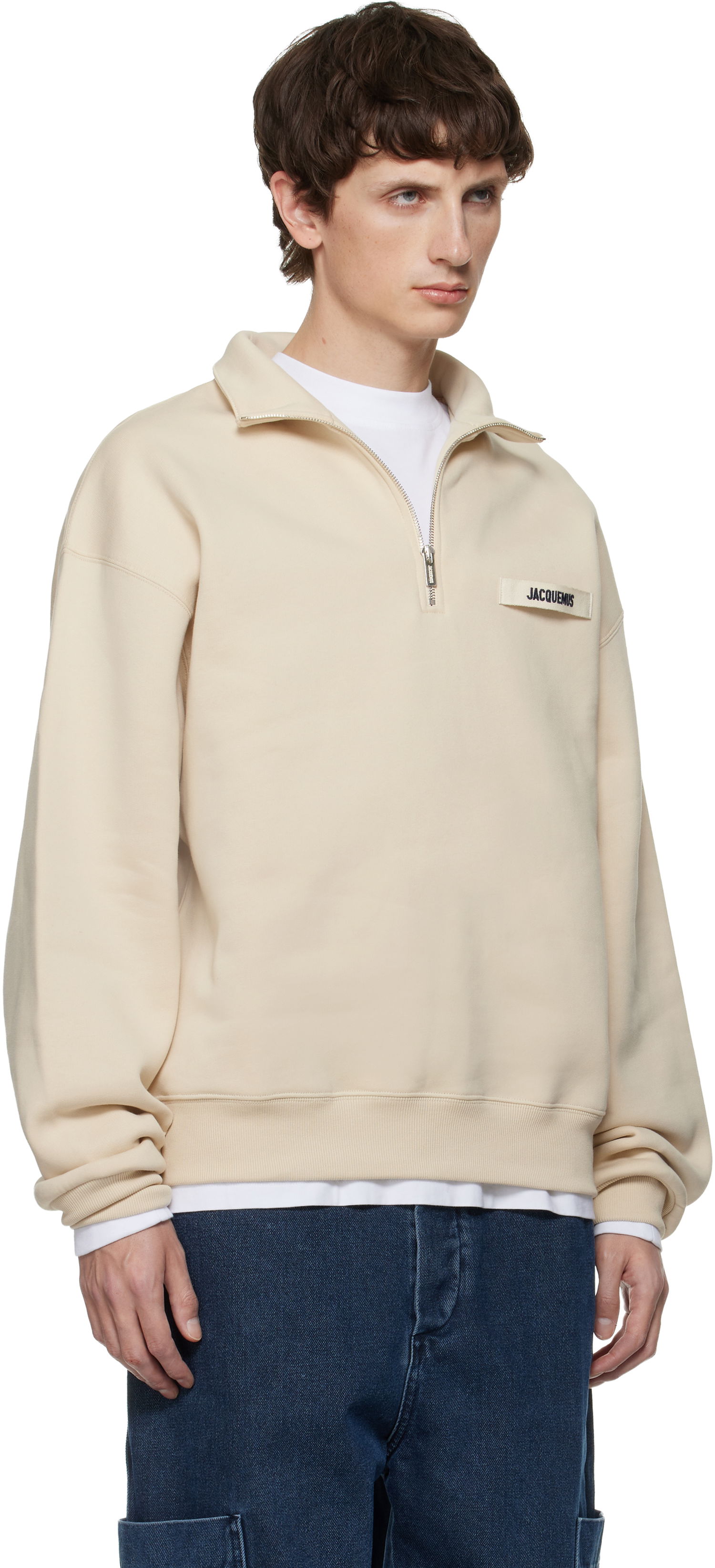 Суитчър Jacquemus The Gros Grain Zipped-Rollneck Sweatshirt Бежово | 25ESSM00313AJ00174, 1