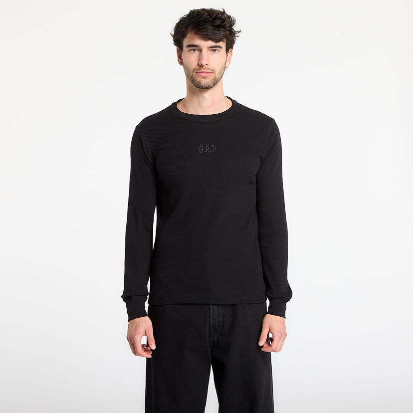 Тениска GAP Long Sleeve Waffle Mini Logo Crew Tee Черно | 795644-02