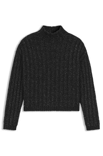 Пуловер BOSS Cropped Ribbed Knit Mock Neck Sweater Черно | 50550210